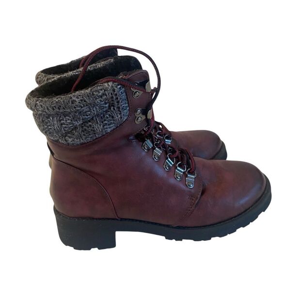 Mia Maylynn Burgundy Combat Style Lace Up Ankle Boots in Ladies Size 8.5 M - Picture 1 of 6
